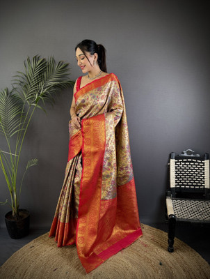 PANZORA Printed Dharmavaram Cotton Silk Saree(Multicolor)