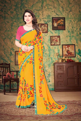 SHUBHSWAR Printed Bollywood Georgette Saree(Yellow)