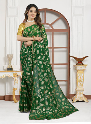 Prutha Fashions Embellished Daily Wear Georgette Saree(Green)