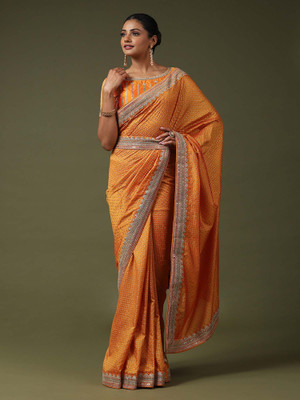 Tasrika Printed Bollywood Silk Blend Saree(Mustard)