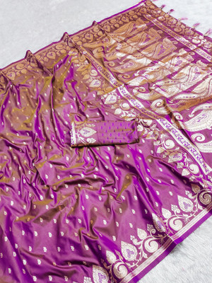 Divastri Woven Banarasi Cotton Silk Saree(Purple)