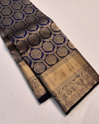 kanchivastra Woven, Printed Banarasi Pure Silk Saree(Dark Blue)