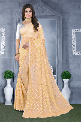 Prutha Fashions Embellished Daily Wear Georgette Saree(Orange)