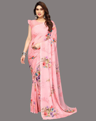 shiv textiles Floral Print Bollywood Georgette Saree(Orange)