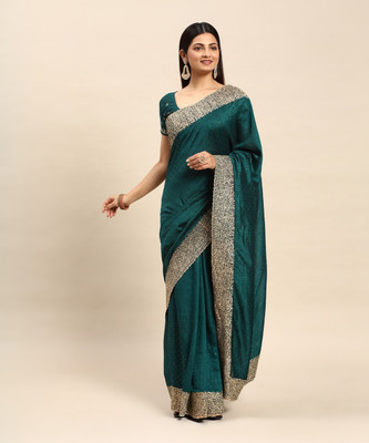 KASEE Embellished, Embroidered Bollywood Silk Blend Saree(Green)