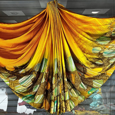 Bombey Velvat Fab Floral Print Arani Pattu Art Silk, Silk Blend Saree(Yellow)