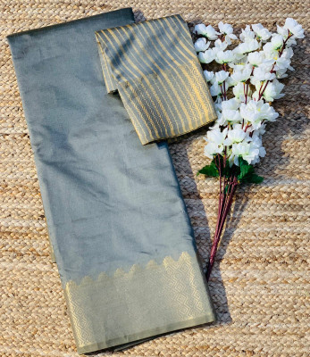 GYN Woven Kanjivaram Pure Silk, Cotton Silk Saree(Grey)