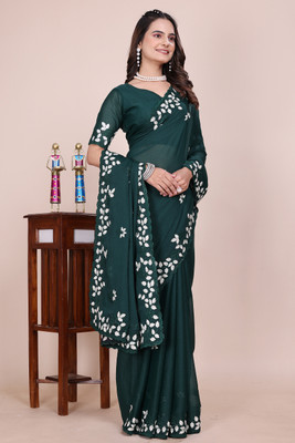 Ttex Embroidered Bollywood Silk Blend Saree(Green)