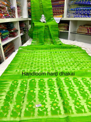 Fagunbou soft dhakai Embroidered Jamdani Cotton Silk Saree(Green)