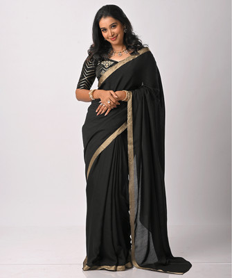 visaaah Dyed Banarasi Art Silk Saree(Black)