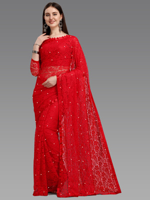 LOROFY Self Design Bollywood Net Saree(Multicolor)