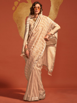 Sareemall Woven Banarasi Viscose Rayon Saree(Cream)