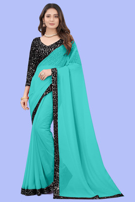 Pradeep Fashion Solid/Plain Bollywood Georgette Saree(Light Blue)