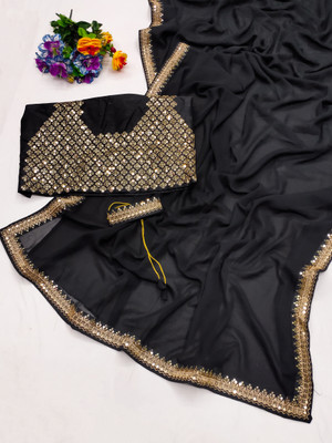 FASHIONFOXX Self Design Bollywood Georgette Saree(Black)