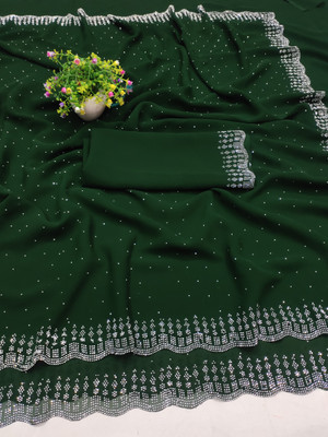 For And Ever Solid/Plain Bollywood Georgette Saree(Green)