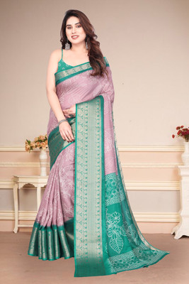 Magneitta Floral Print Bollywood Art Silk Saree(Green)