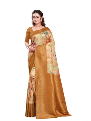 PARVOTSAV Floral Print Daily Wear Art Silk Saree(Brown)