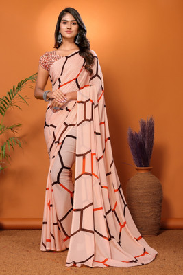 YASHIKA Floral Print Bollywood Georgette Saree(Beige)