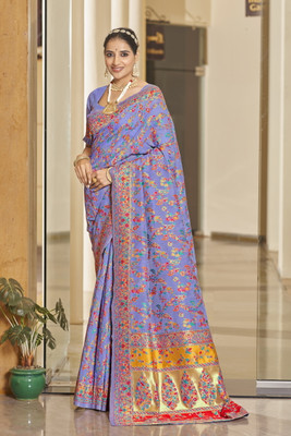 Sariya Woven Kalamkari Jacquard, Silk Blend Saree(Purple)