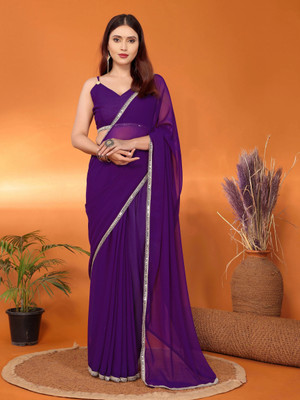 FABMORA Solid/Plain, Embellished Bollywood Georgette Saree(Purple)