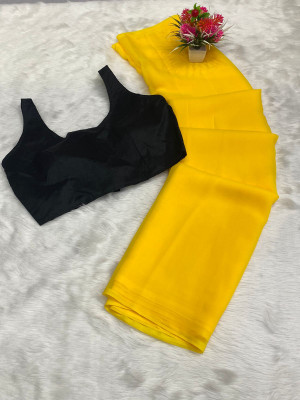 hasti fashion Solid/Plain Daily Wear Georgette Saree(Yellow)