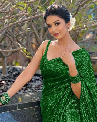 Bhojal Creation Embroidered, Embellished Bollywood Georgette Saree(Green)
