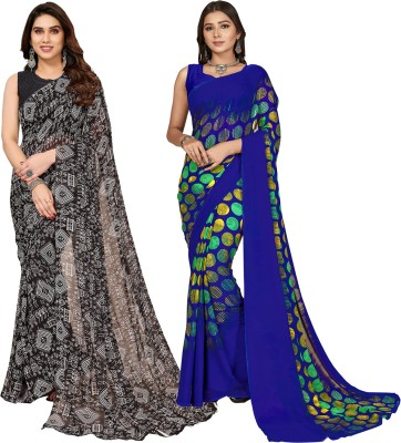 Anand Sarees Printed Bollywood Georgette Saree(Pack of 2, Blue, Black)