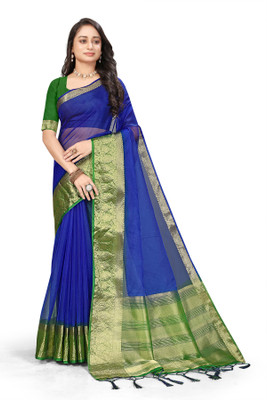 Aarunika SST Woven Bollywood Organza Saree(Blue, Green)