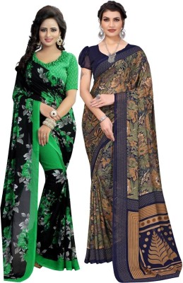 ANIRAV Printed Daily Wear Georgette Saree(Pack of 2, Dark Blue)