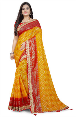VRUNDA FASHION Embroidered, Self Design Bandhani Georgette Saree(Red)