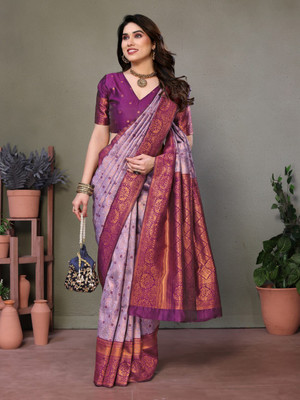 DIVINE JUNCTION WEAR Printed Banarasi Satin Saree(Purple)