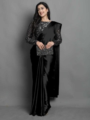 Arpita Fashion Solid/Plain Bollywood Satin Saree(Black)