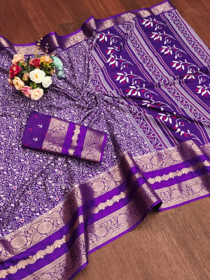SHRIMORI Embellished Bollywood Silk Blend Saree(Purple)