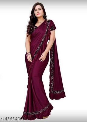 fem hub Solid/Plain Daily Wear Lycra Blend Saree(Purple)