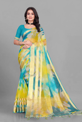 Aarunika LGF Digital Print, Embellished Bollywood Art Silk Saree(Light Blue)