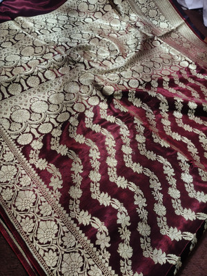 NISA silk creation Embellished Banarasi Silk Blend, Satin Saree(Brown)