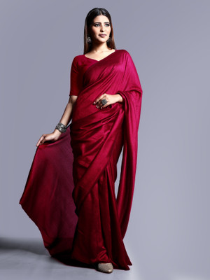 SHRIMORI Solid/Plain Bollywood Silk Blend Saree(Red)