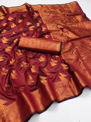 fospy Woven Bollywood Pure Silk Saree(Maroon)