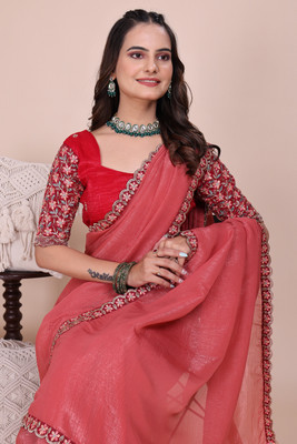 K 5 FASHION Embellished Kalamkari Chiffon Saree(Orange)