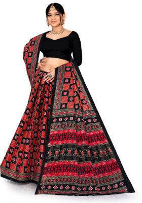 Padmavati Blocked Printed Sambalpuri Cotton Blend Saree(Black)