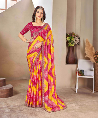 Sareemall Embellished Bandhani Chiffon Saree(Pink)