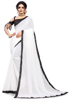 NESHVI ENTERPRISE Solid/Plain Bollywood Georgette Saree(White)