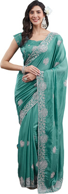 ECOLEAF Embroidered Daily Wear Silk Blend Saree(Blue)