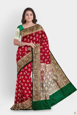 Dulhan Collection Woven Banarasi Handloom Silk Blend Saree(Pink)