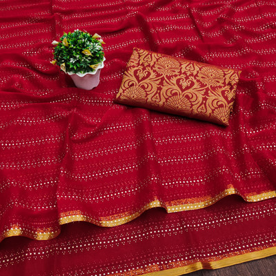 DIVYASHAKTI FASHION Striped Bollywood Chiffon Saree(Red)
