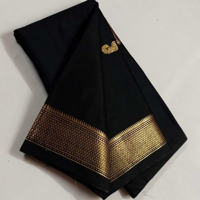 EBAAD TEXTILE Self Design Paithani Cotton Silk Saree(Black)