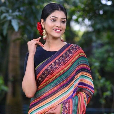 Riddhi textile Hub Printed Bollywood Georgette Saree(Multicolor)