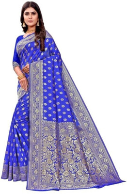 LEAFSY Self Design Banarasi Jacquard Saree(Blue)