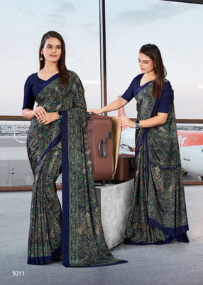 Veer Vision Printed, Floral Print Bollywood Crepe, Pure Silk Saree(Multicolor)