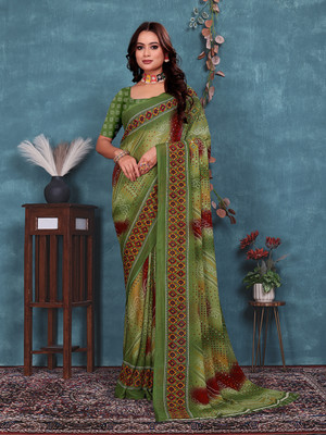 Kanooda Prints Printed Bollywood Georgette Saree(Light Green)